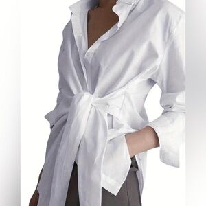 Elegant White Women's Top Front Tie Button Down
